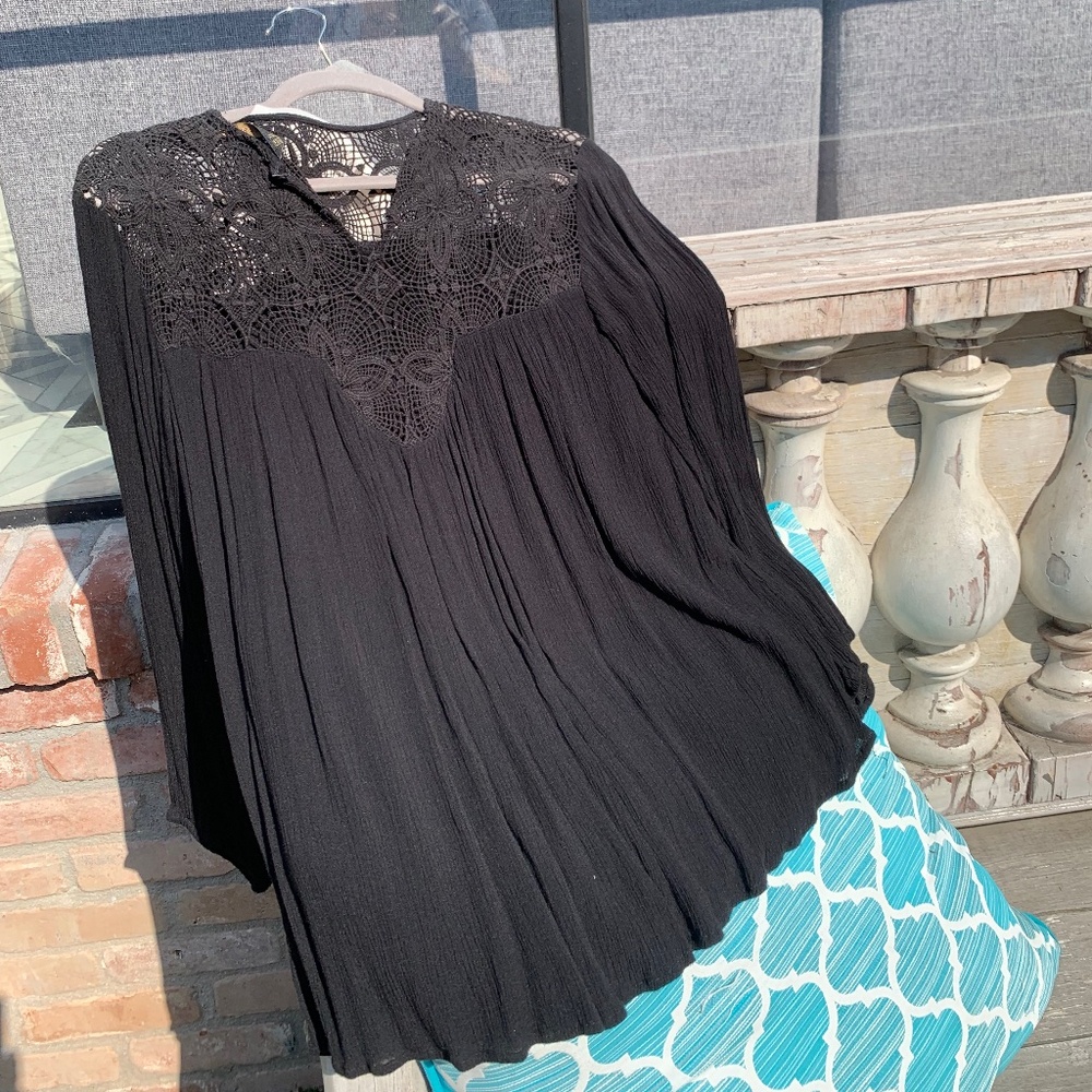 Zara Basic Black Peasant Blouse - image 1